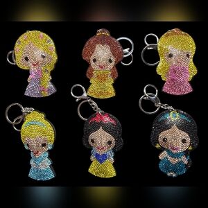 Princess 6 pc. Bag Charm Keychain Set with Rhinestones